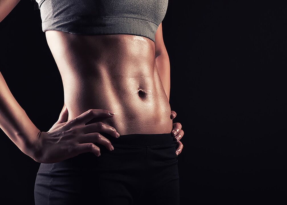 A thin waist and a flat stomach are the result of intensive training